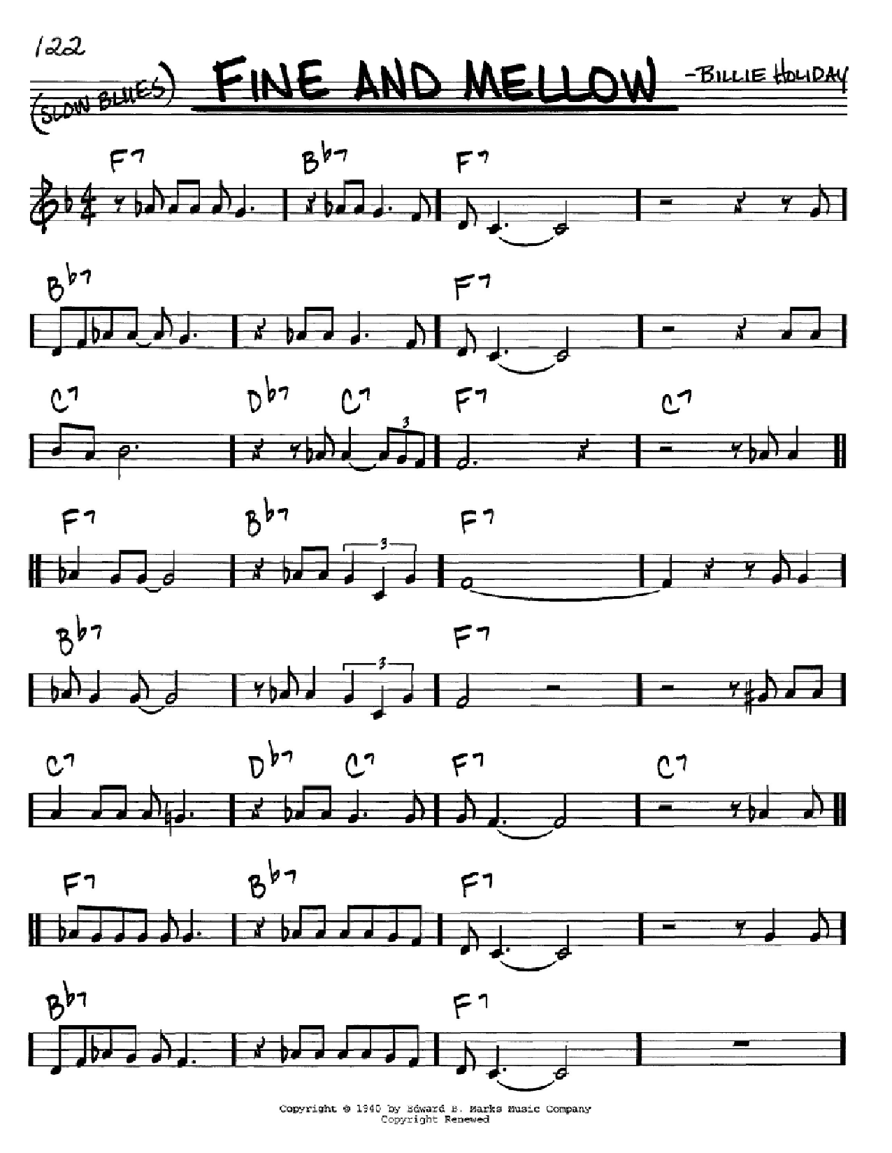 Download Billie Holiday Fine And Mellow Sheet Music