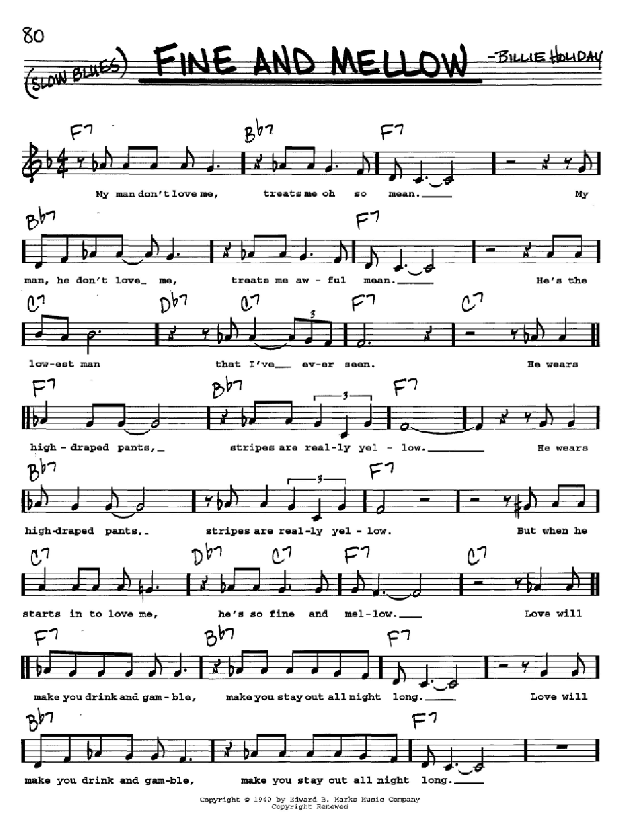 Download Billie Holiday Fine And Mellow Sheet Music