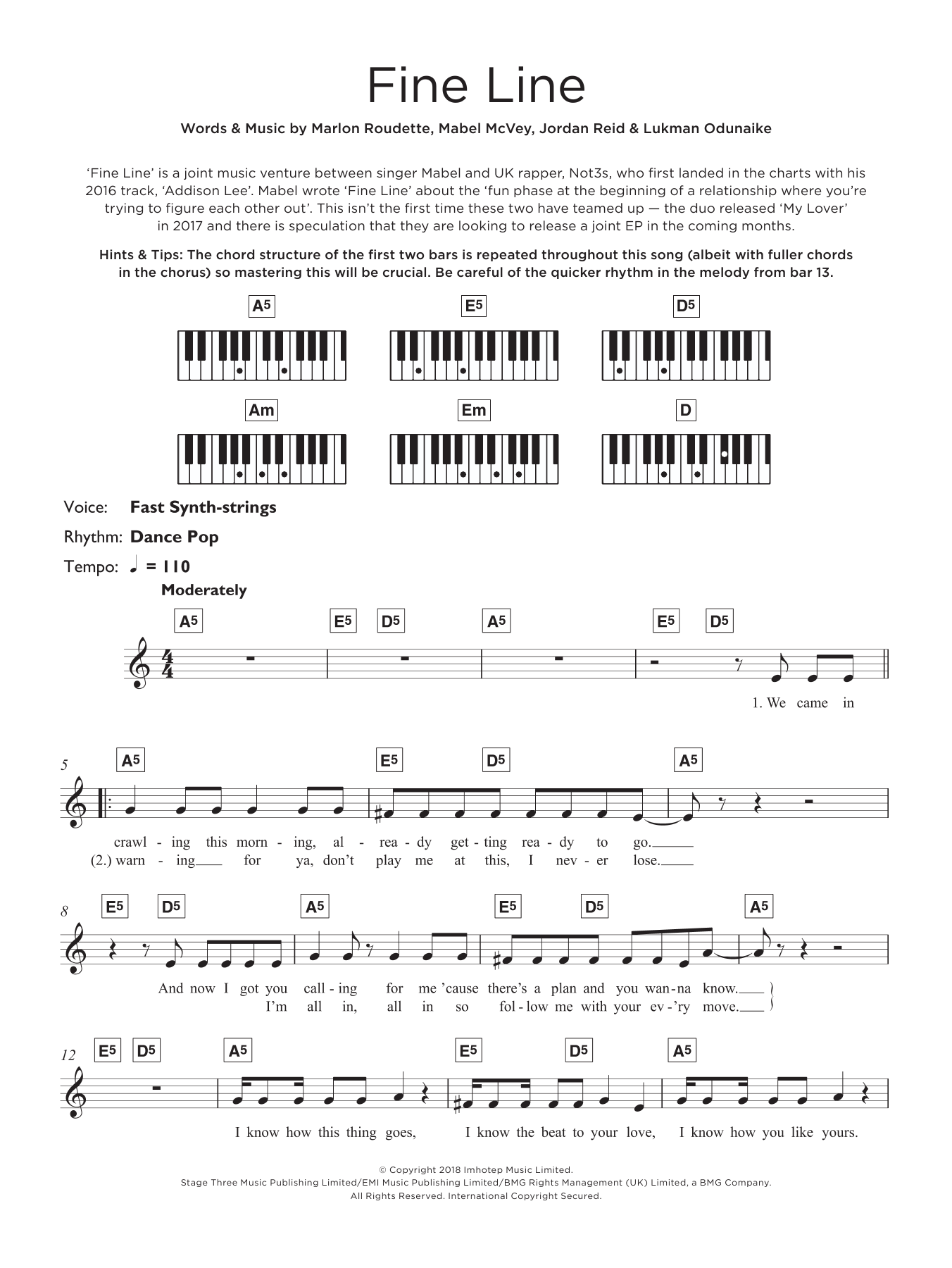 Download Mabel Fine Line (feat. Not3s) Sheet Music