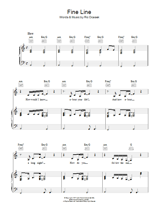 Download The Cars Fine Line Sheet Music