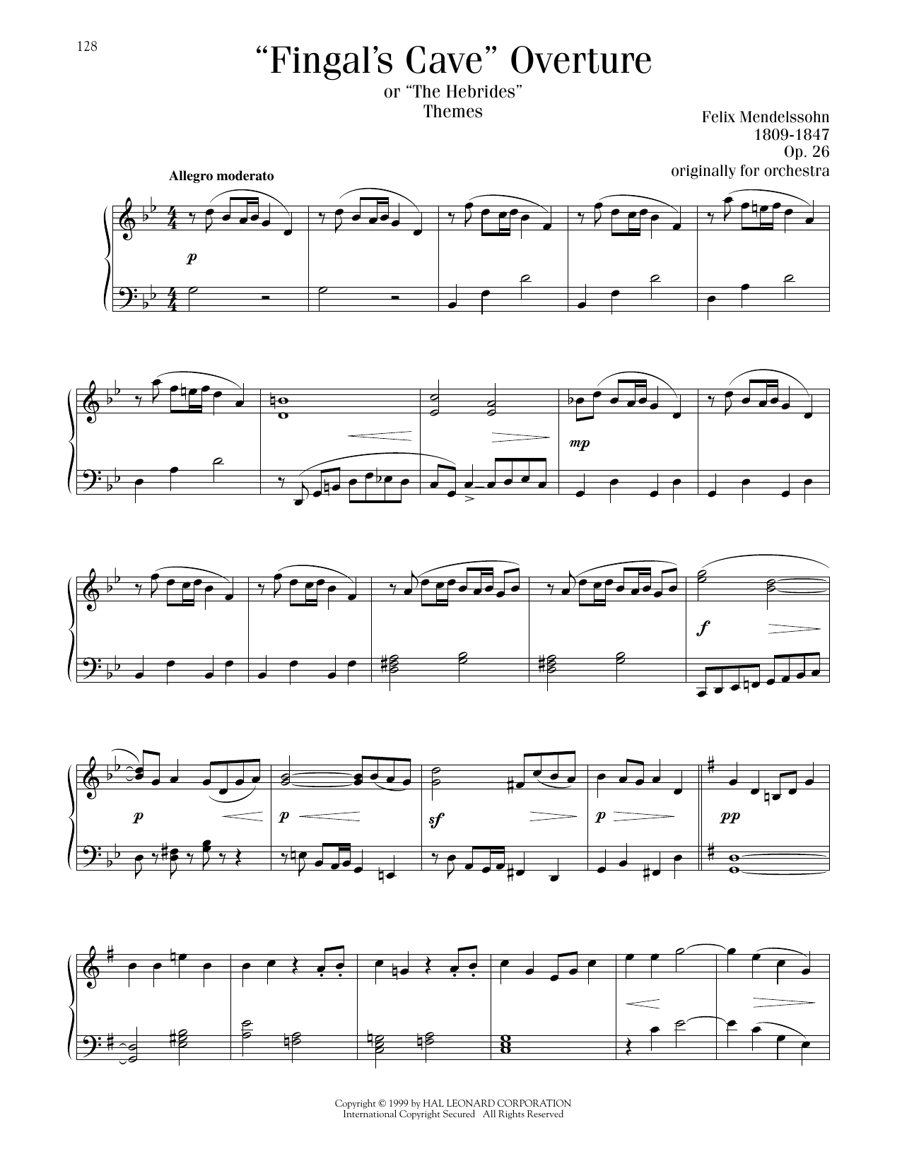 Felix Mendelssohn Fingal's Cave Overture sheet music notes printable PDF score