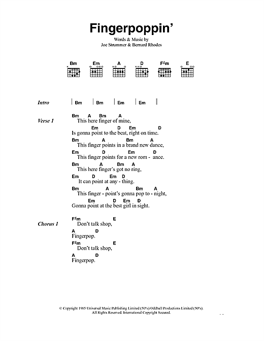 Download The Clash Fingerpoppin' Sheet Music