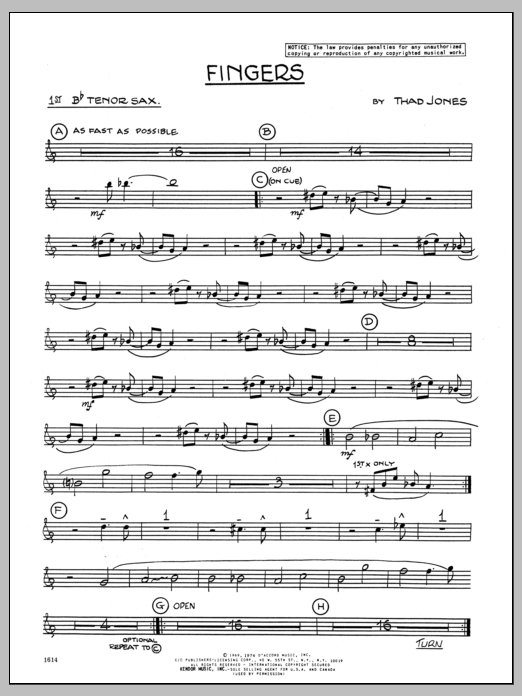 Download Thad Jones Fingers - 1st Bb Tenor Saxophone Sheet Music
