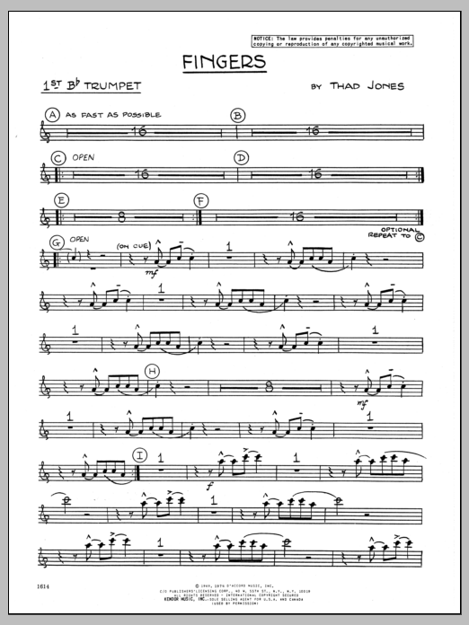 Download Thad Jones Fingers - 1st Bb Trumpet Sheet Music