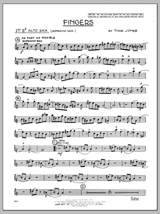 Download Thad Jones Fingers - 1st Eb Alto Saxophone Sheet Music