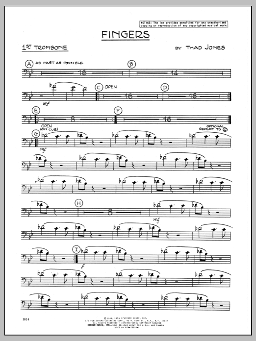 Download Thad Jones Fingers - 1st Trombone Sheet Music
