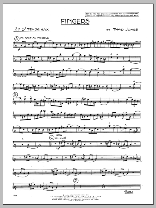 Download Thad Jones Fingers - 2nd Bb Tenor Saxophone Sheet Music