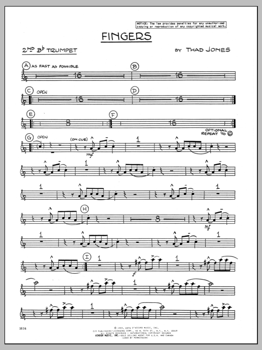 Download Thad Jones Fingers - 2nd Bb Trumpet Sheet Music