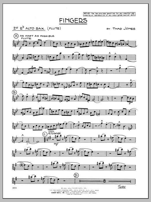 Download Thad Jones Fingers - 2nd Eb Alto Saxophone Sheet Music