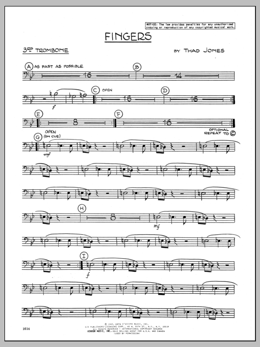 Download Thad Jones Fingers - 3rd Trombone Sheet Music