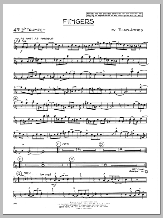 Download Thad Jones Fingers - 4th Bb Trumpet Sheet Music