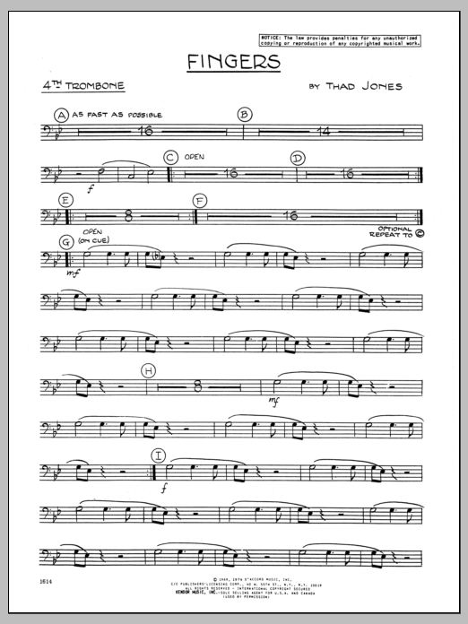 Download Thad Jones Fingers - 4th Trombone Sheet Music
