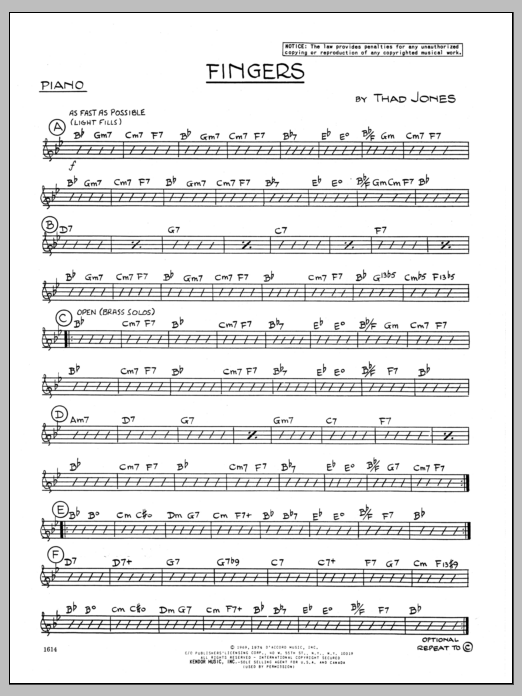 Download Thad Jones Fingers - Piano Sheet Music
