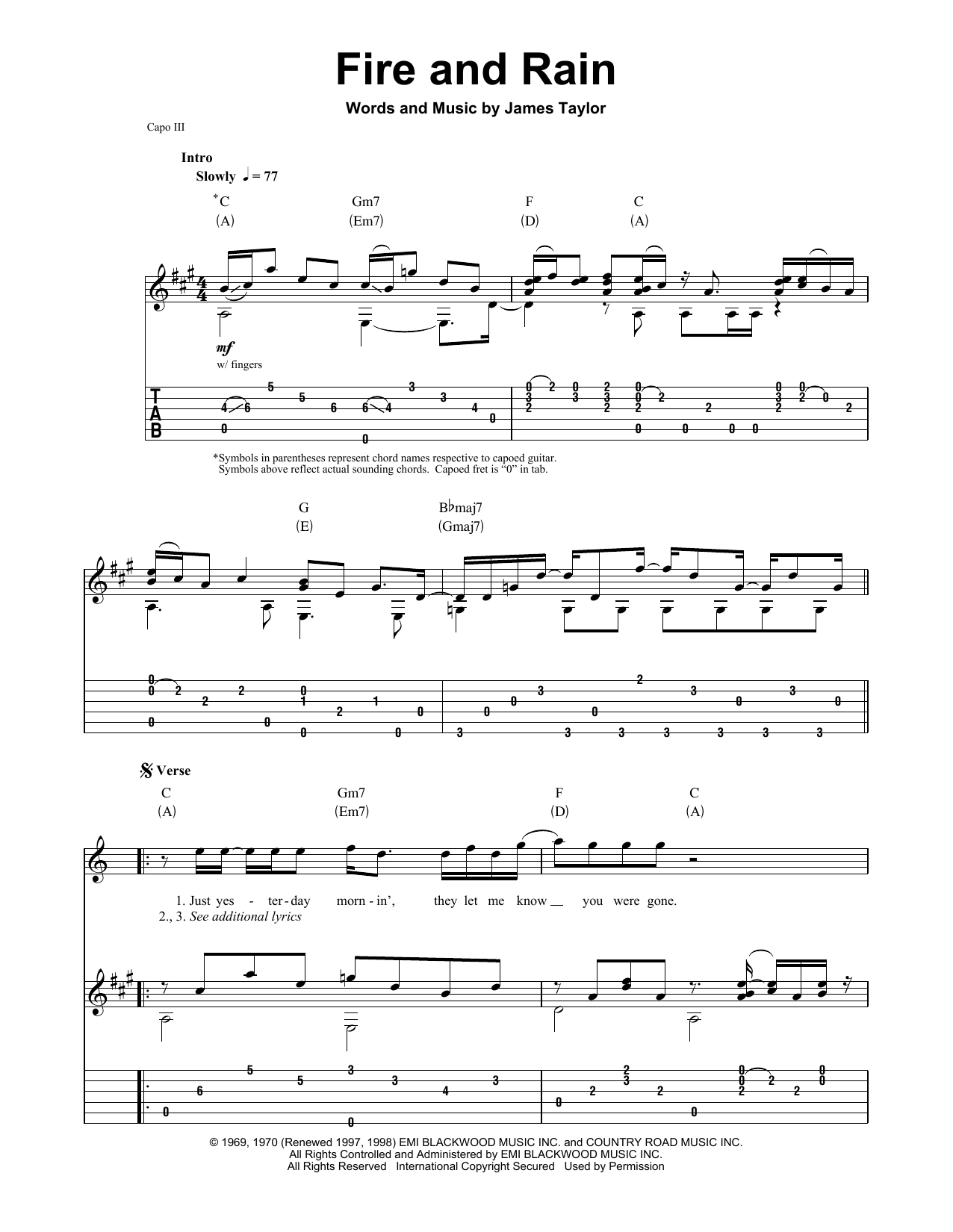 Download James Taylor Fire And Rain Sheet Music