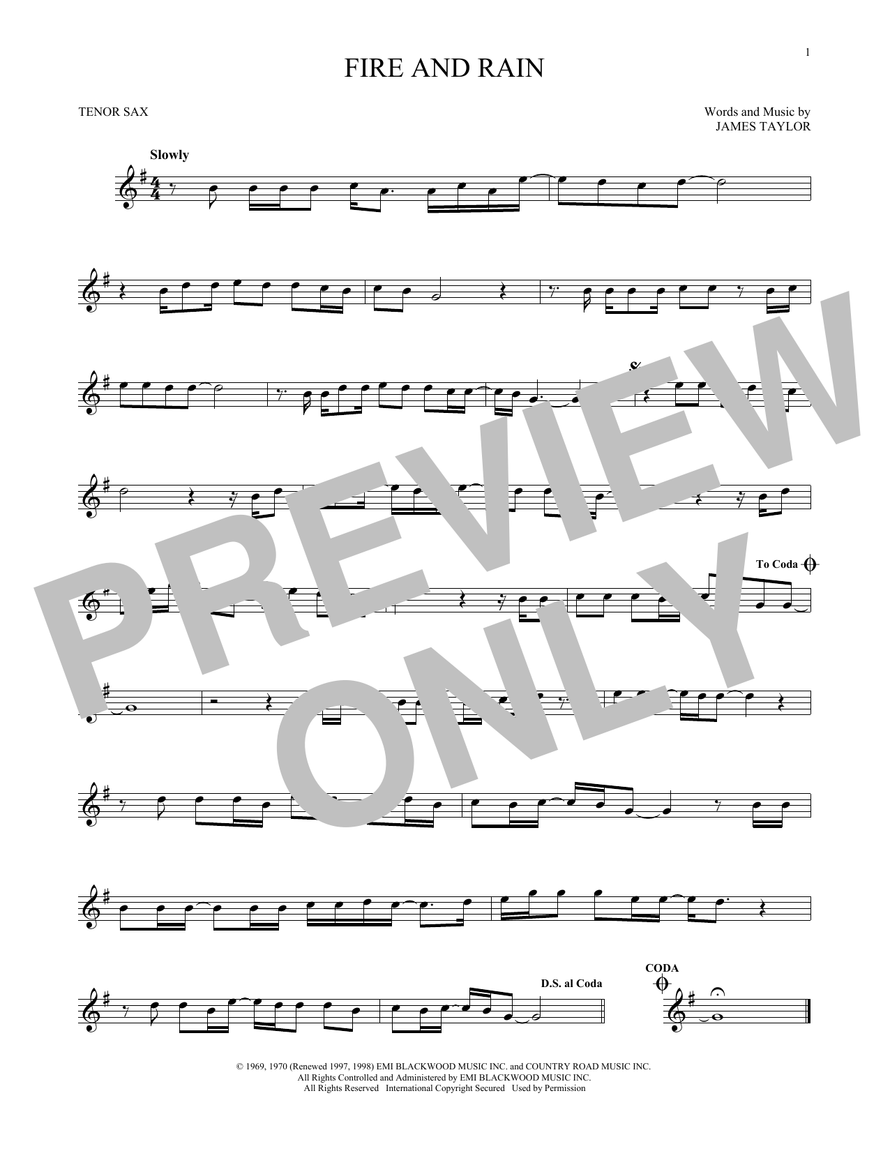 Download James Taylor Fire And Rain Sheet Music