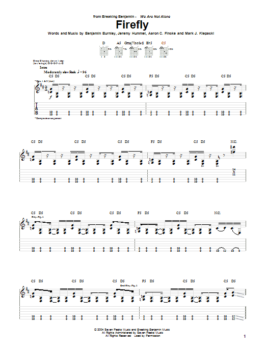 Breaking Benjamin Firefly sheet music notes printable PDF score