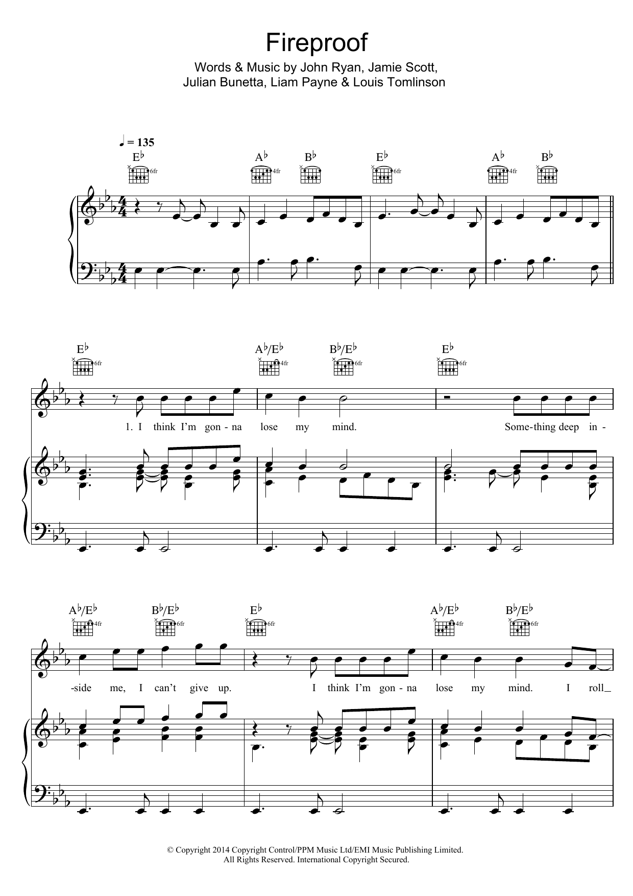 Download One Direction Fireproof Sheet Music