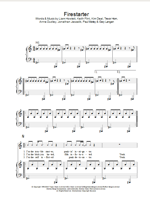The Prodigy Firestarter sheet music notes printable PDF score