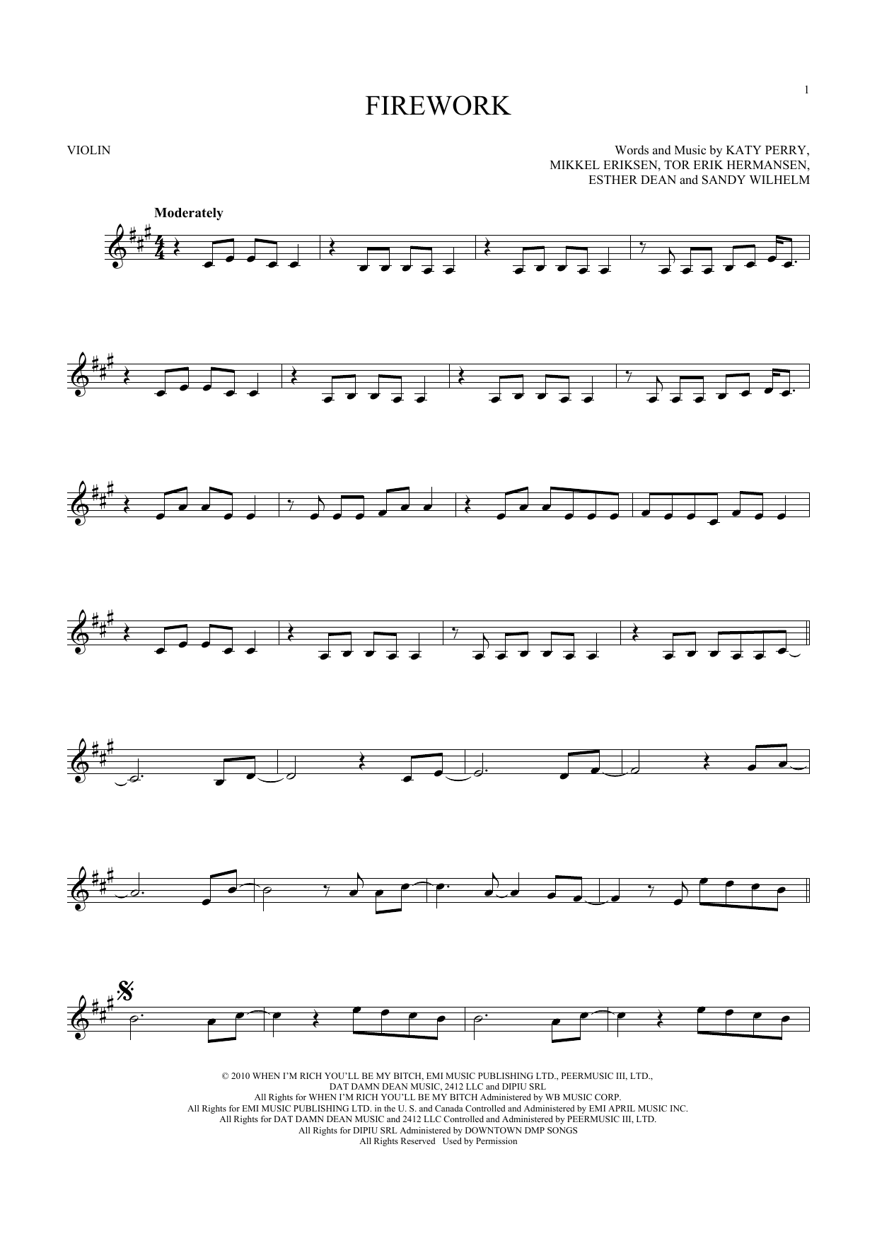 Download Katy Perry Firework Sheet Music