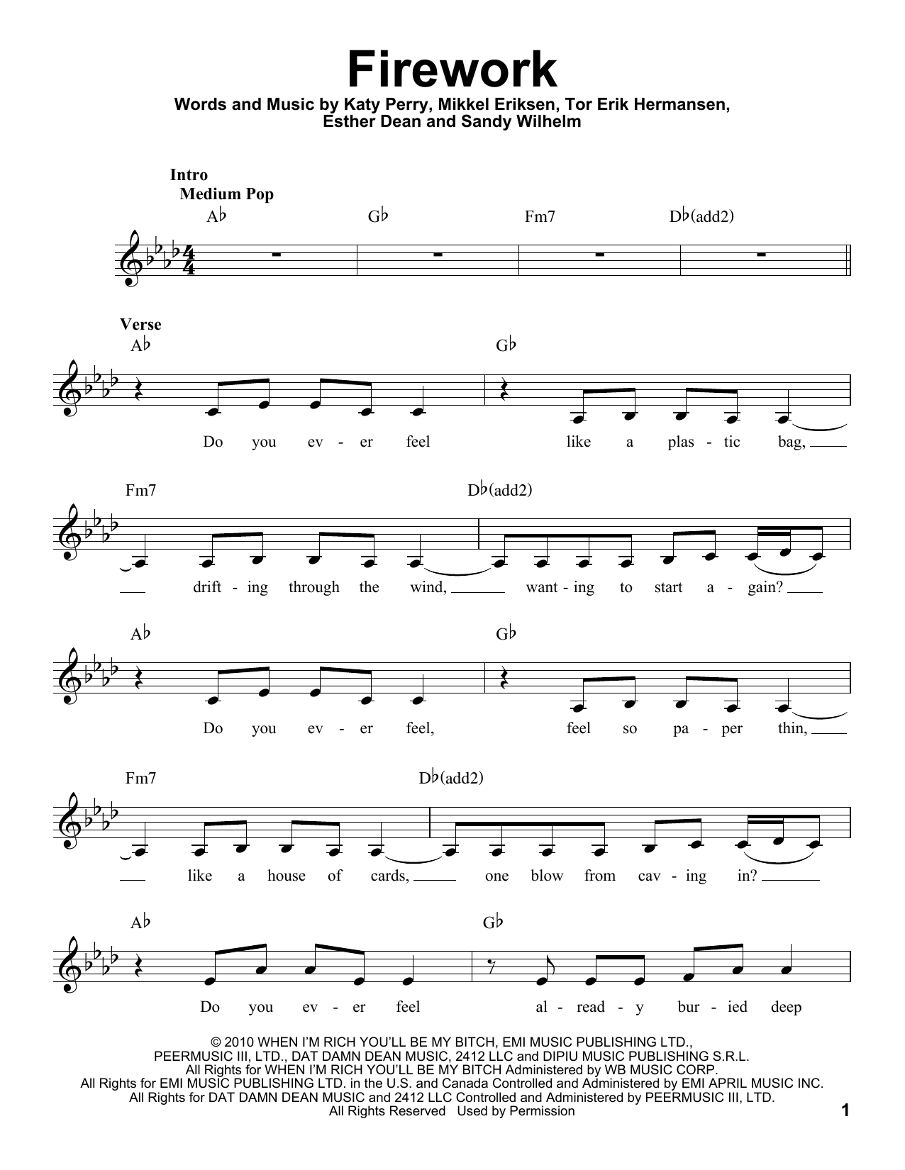Download Katy Perry Firework Sheet Music