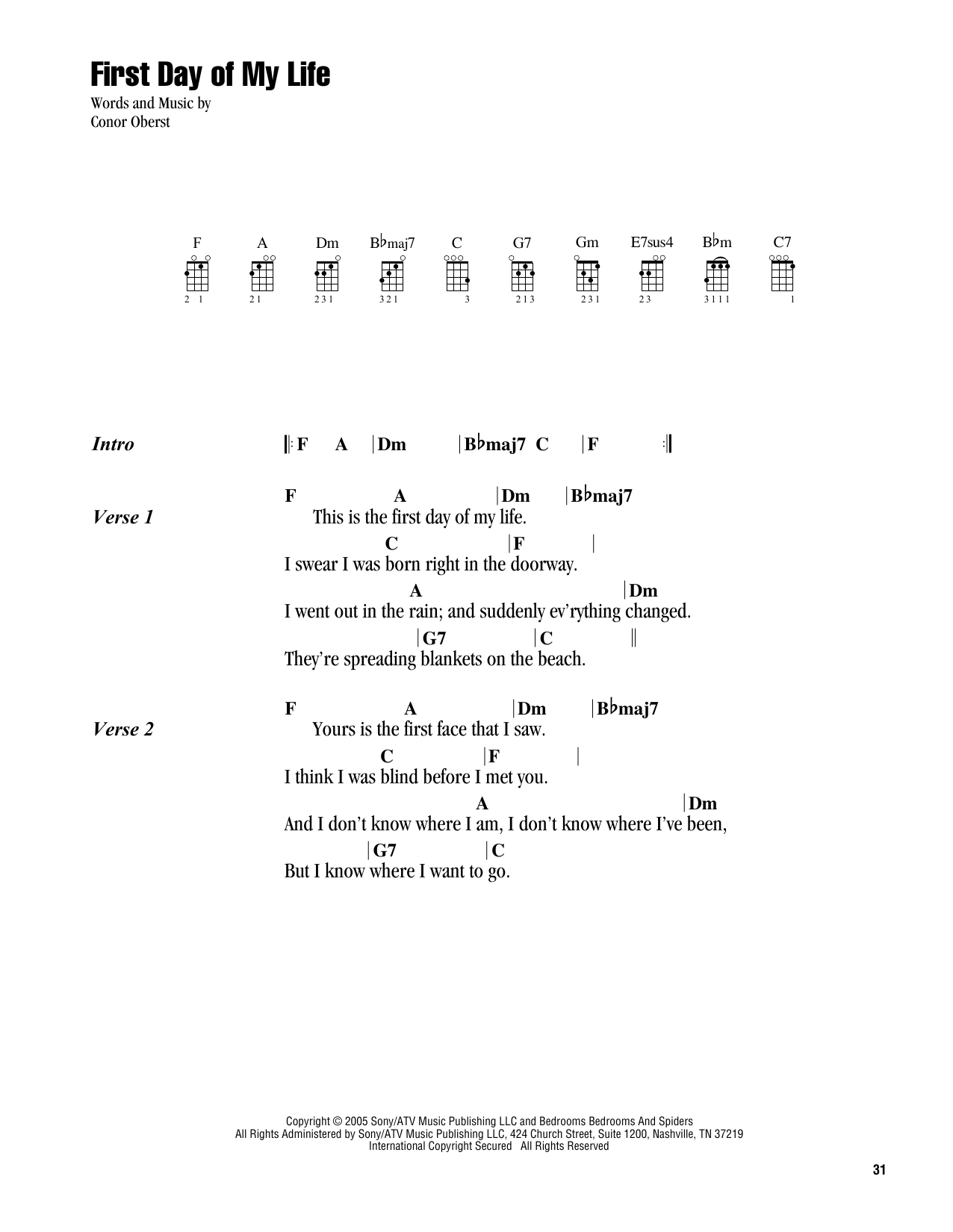 Download Bright Eyes First Day Of My Life Sheet Music