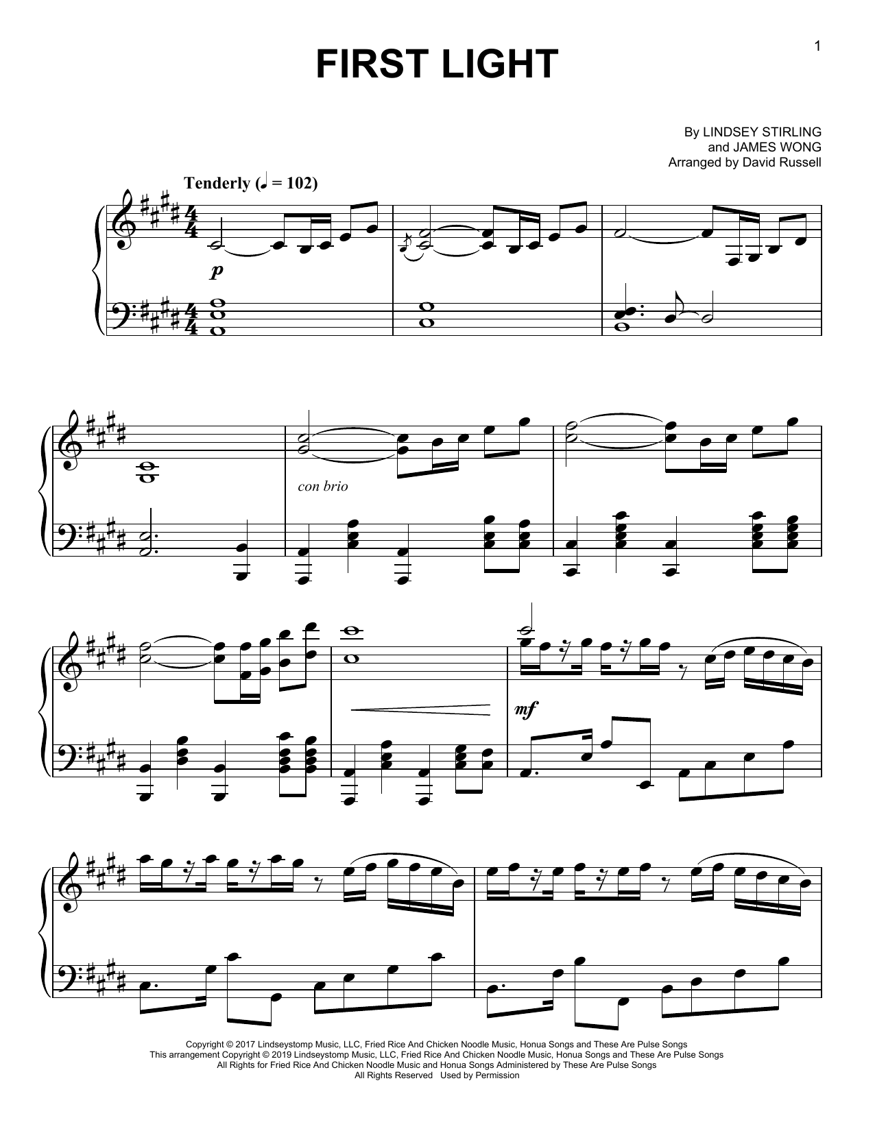 Download Lindsey Stirling First Light (arr. David Russell) Sheet Music
