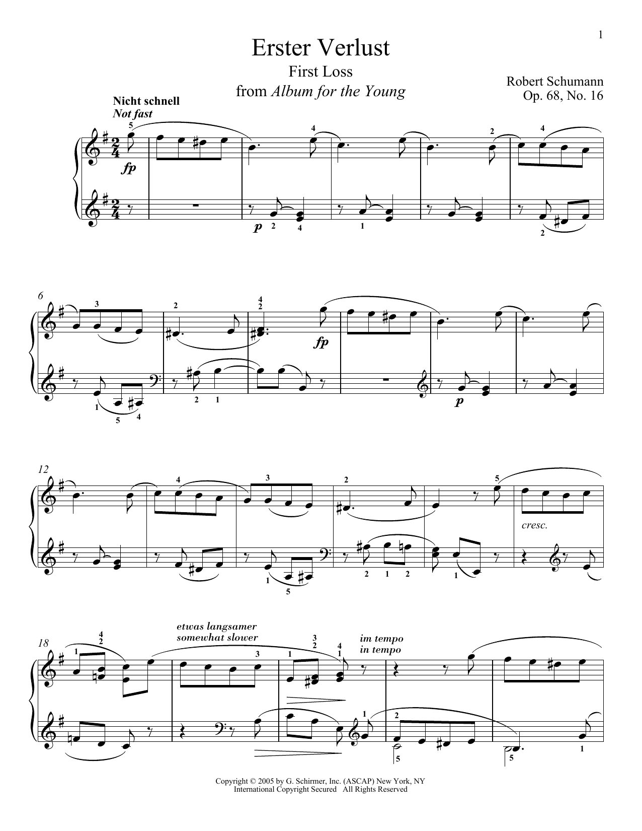 Download Robert Schumann First Loss, Op. 68, No. 16 Sheet Music