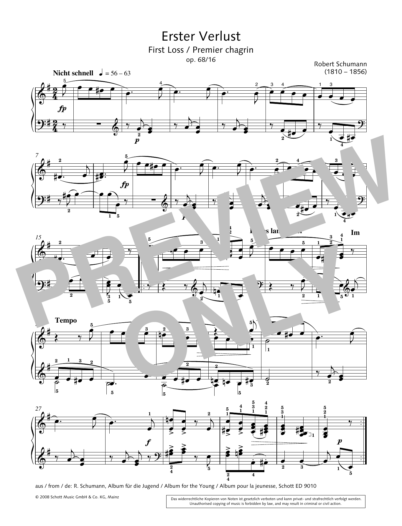 Download Robert Schumann First Loss Sheet Music