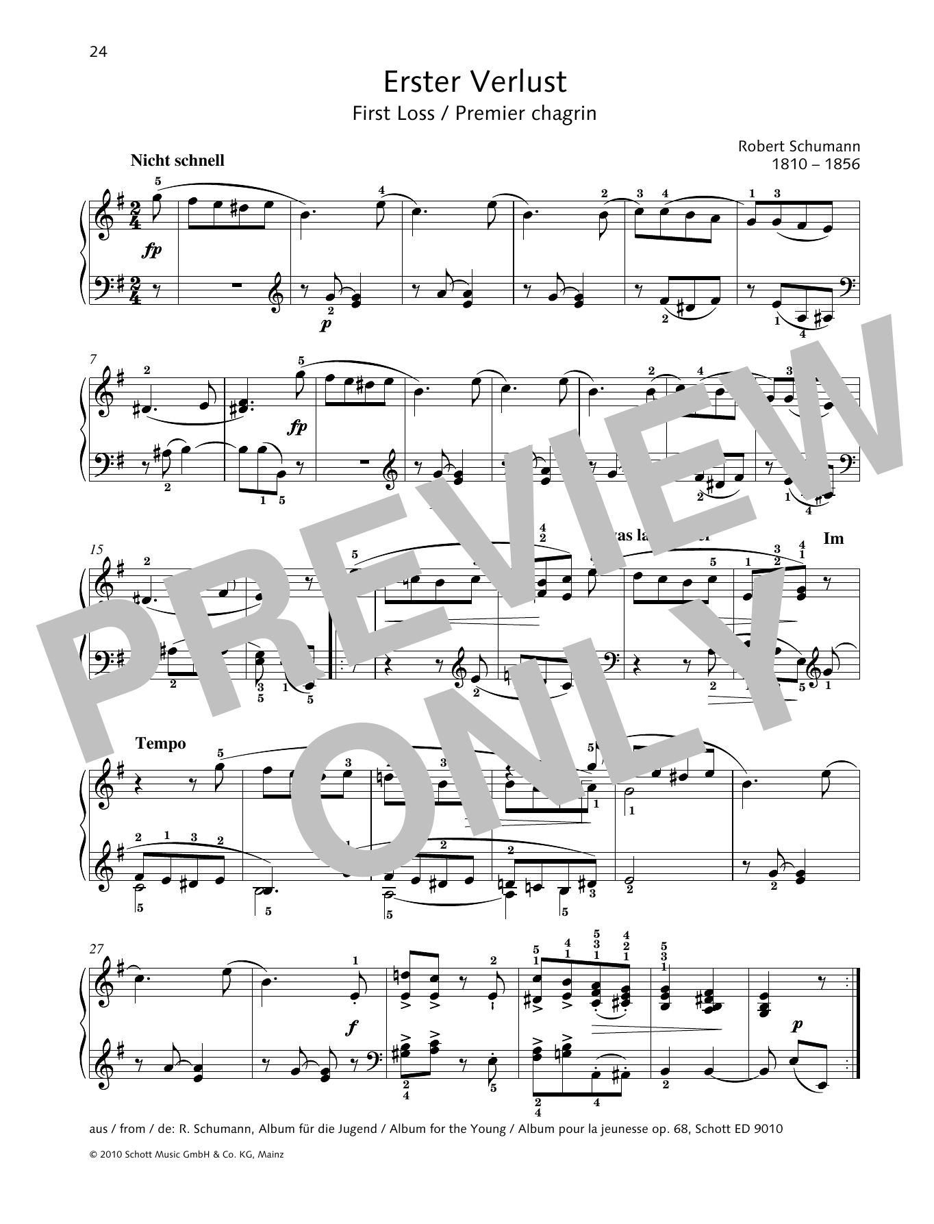 Download Robert Schumann First Loss Sheet Music