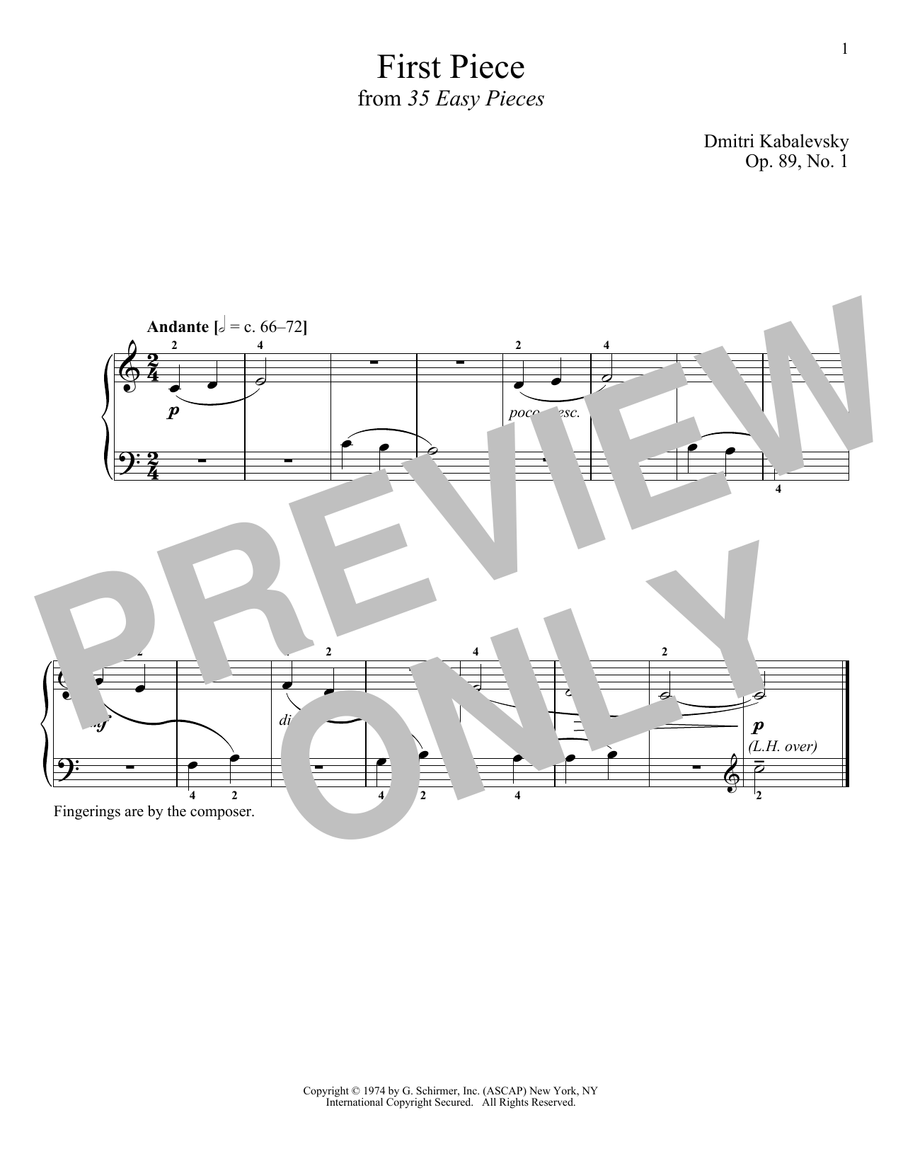 Download Dmitri Kabalevsky First Piece, Op. 89, No. 1 Sheet Music