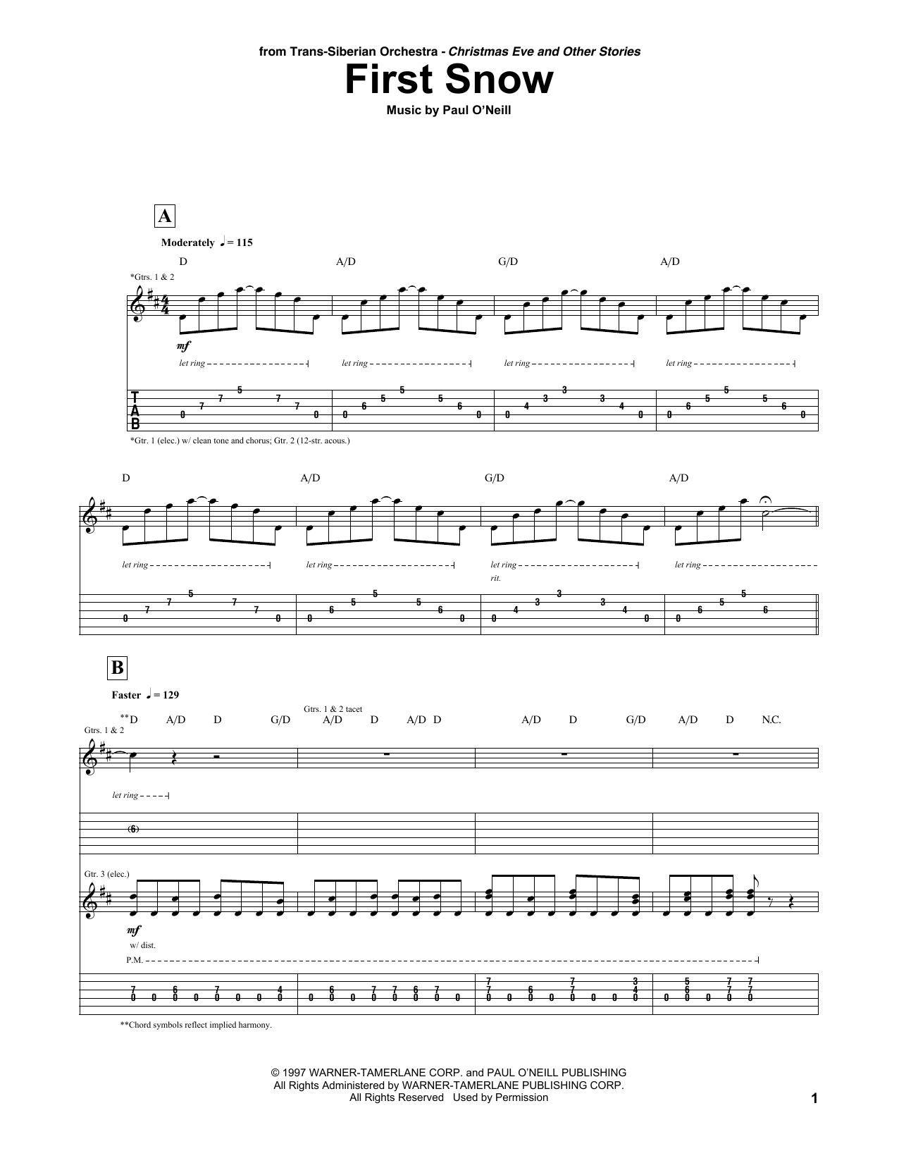 Download Trans-Siberian Orchestra First Snow Sheet Music