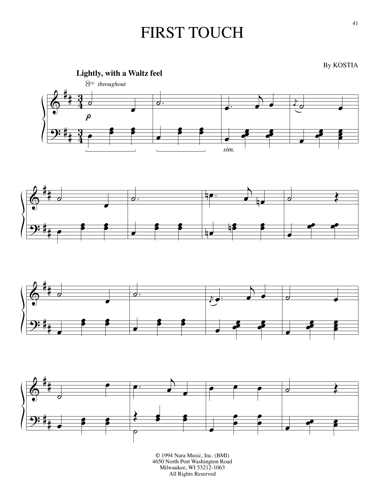 Download Kostia First Touch Sheet Music