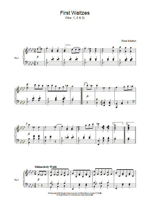 Download Franz Schubert First Waltzes (Nos. 1, 2 & 3) Sheet Music