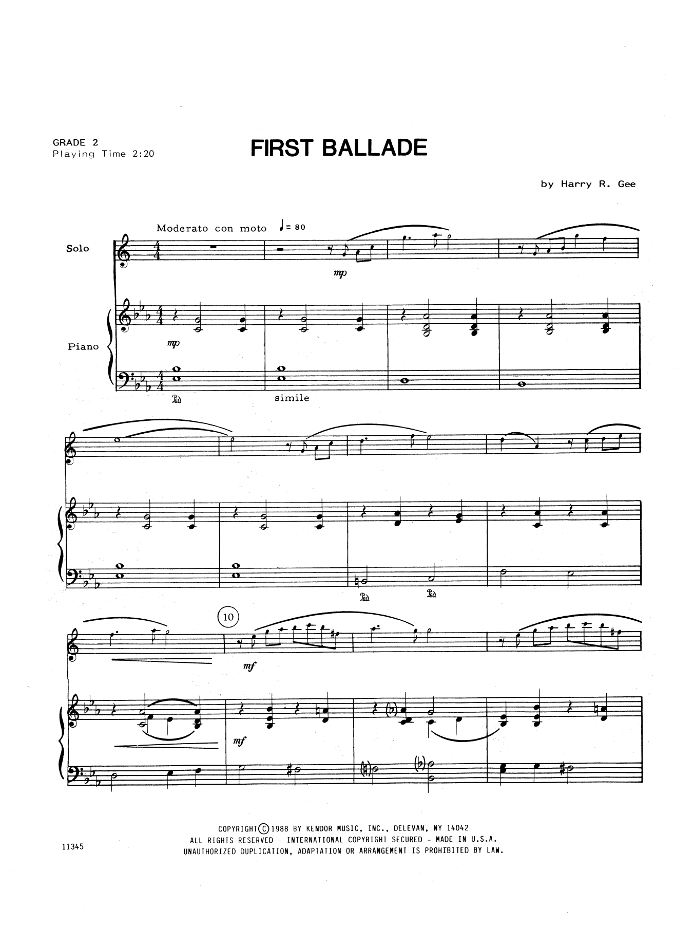 Download Harry Gee First Ballade - Piano Accompaniment Sheet Music