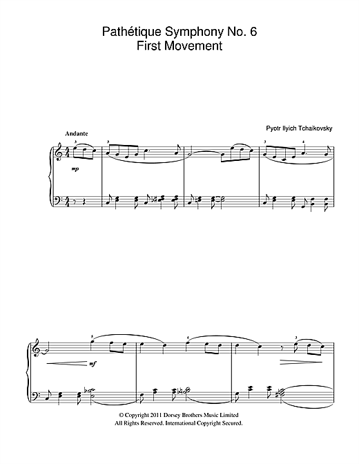 Download Pyotr Ilyich Tchaikovsky First Movement from Symphony No. 6, 'Pa Sheet Music