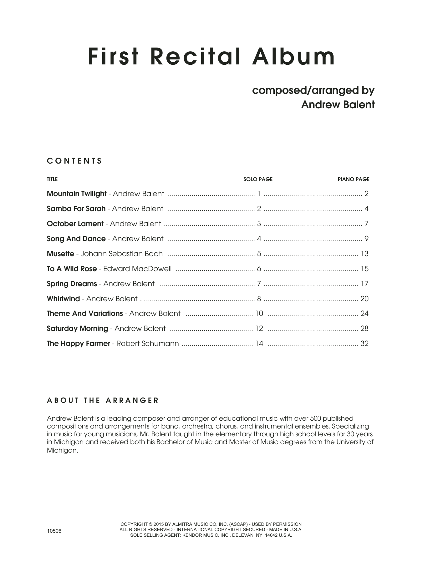 Download Andrew Balent First Recital Album - Piano Sheet Music