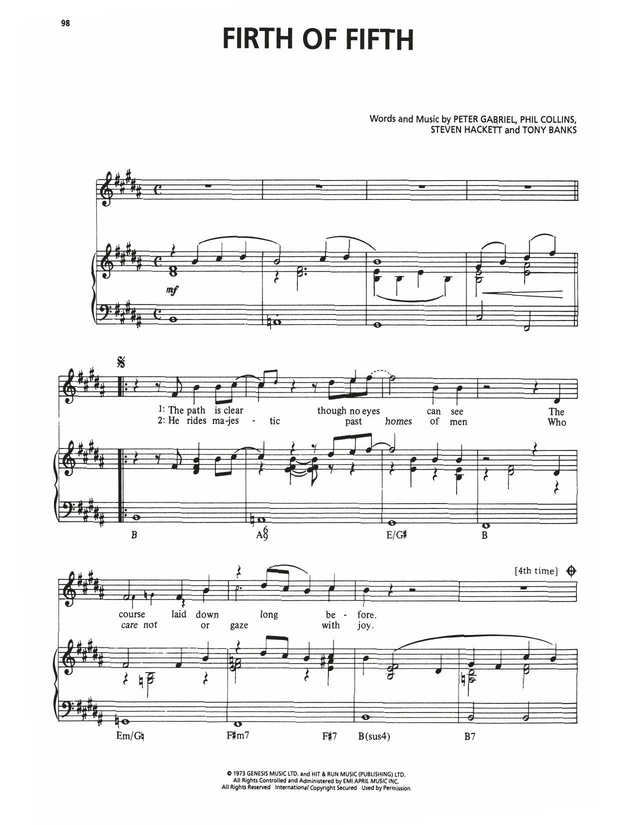 Download Genesis Firth Of Fifth Sheet Music