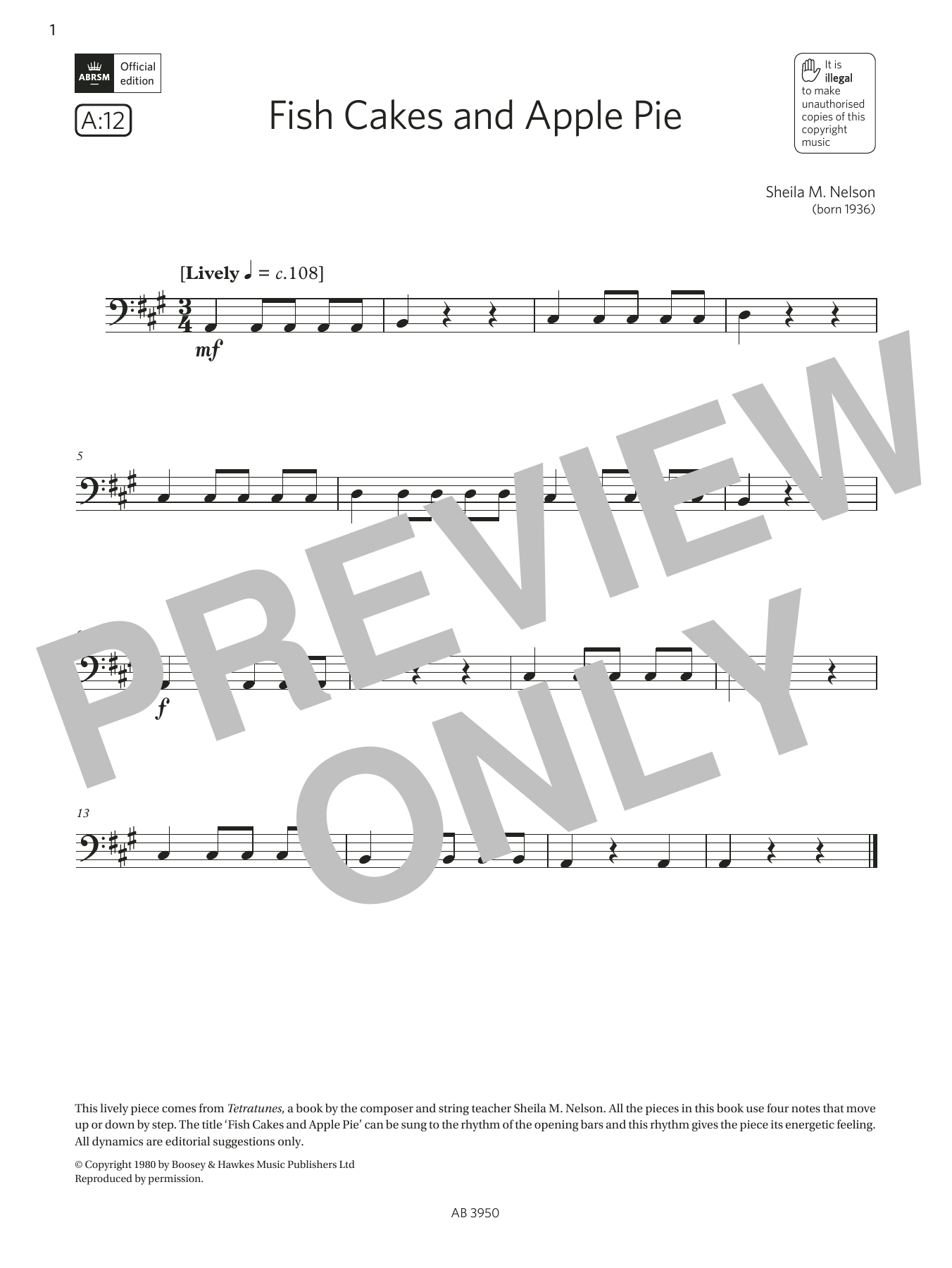 Download Sheila M. Nelson Fish Cakes and Apple Pie (Grade Initial Sheet Music
