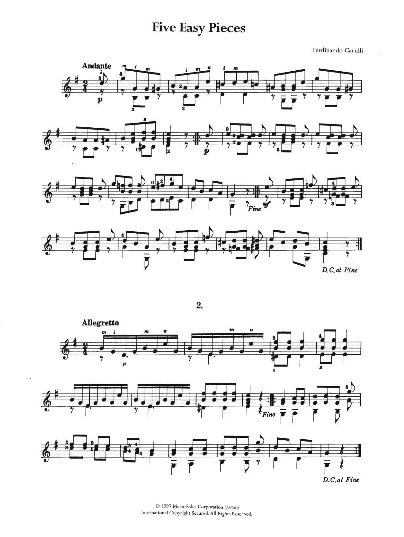 Download Ferdinando Carulli Five Easy Pieces Sheet Music