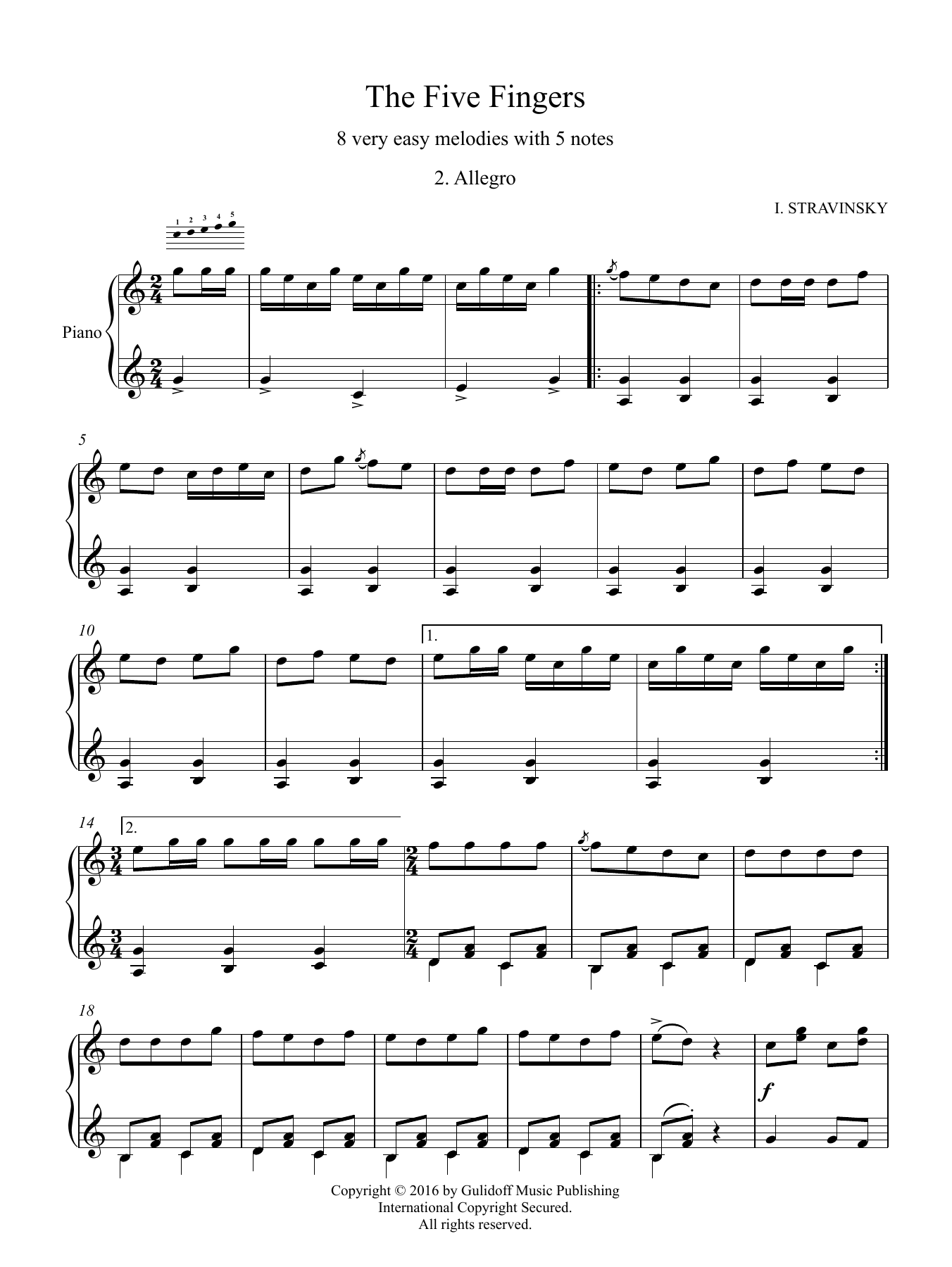 Download Igor Stravinsky Five Fingers: 2. Allegro Sheet Music