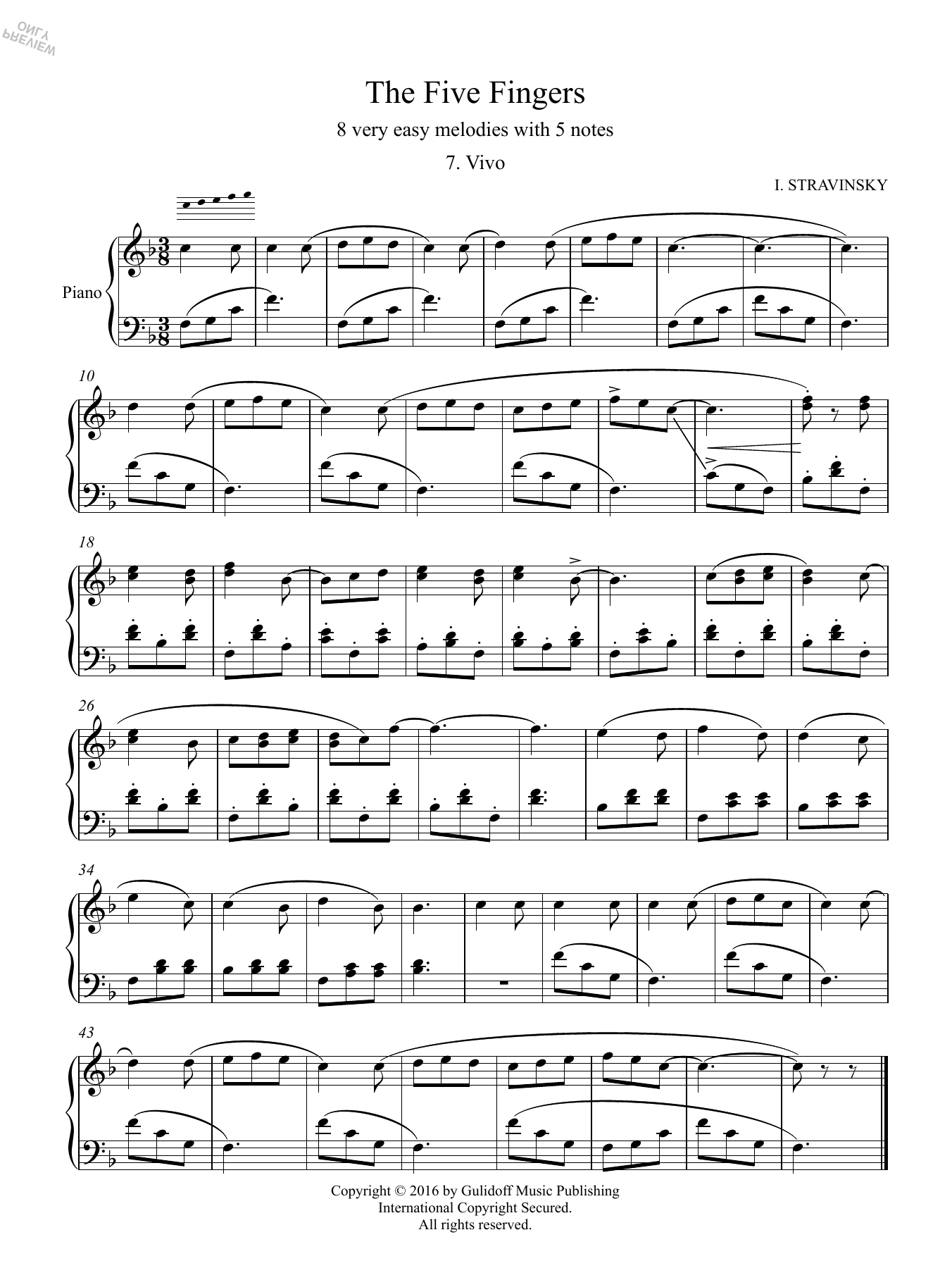 Download Igor Stravinsky Five Fingers: 7. Vivo Sheet Music