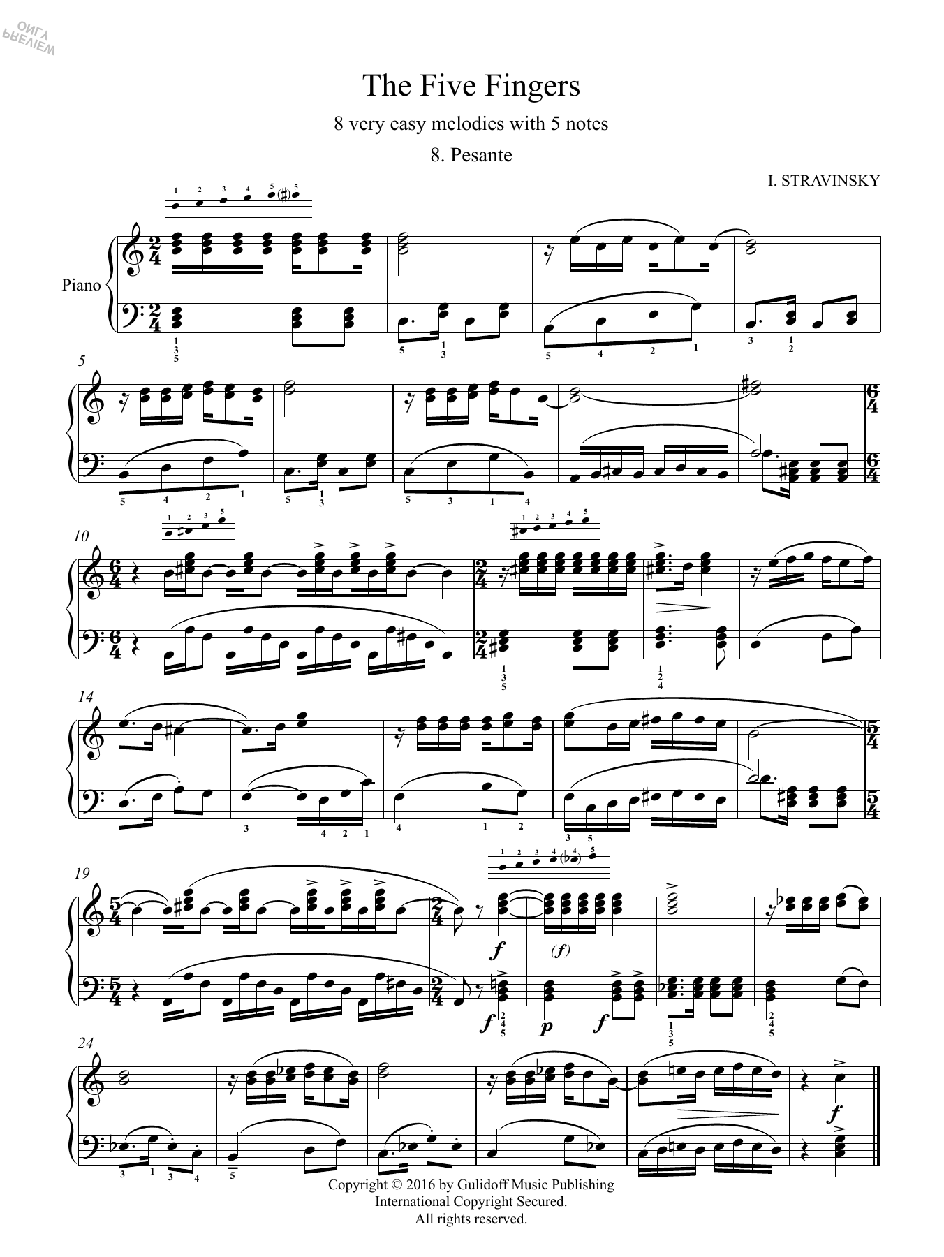 Download Igor Stravinsky Five Fingers: 8. Pesante Sheet Music