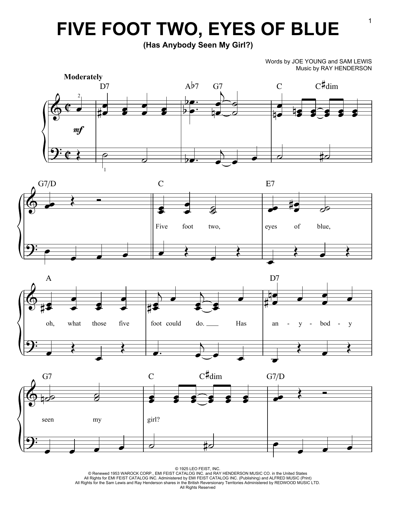 Download Ray Henderson Five Foot Two, Eyes Of Blue (Has Anybod Sheet Music