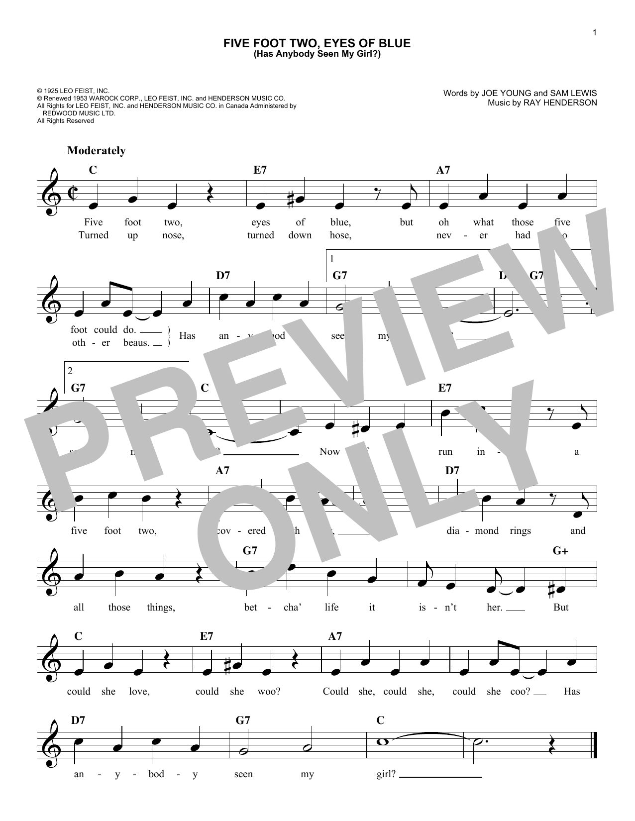 Download Sam Lewis Five Foot Two, Eyes Of Blue (Has Anybod Sheet Music