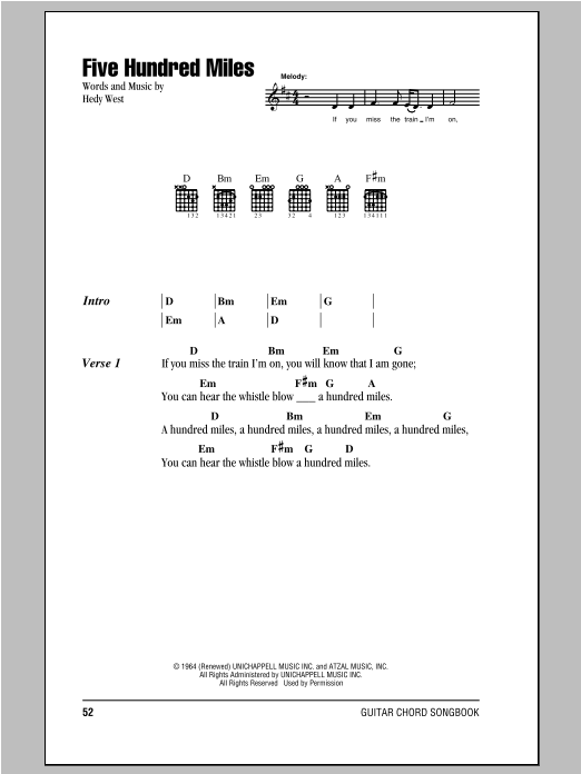 Download Peter, Paul & Mary Five Hundred Miles Sheet Music