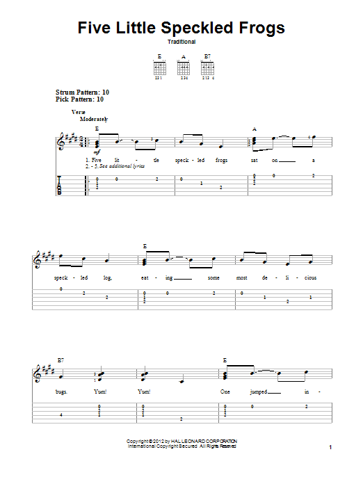 Download Traditional Five Little Speckled Frogs Sheet Music