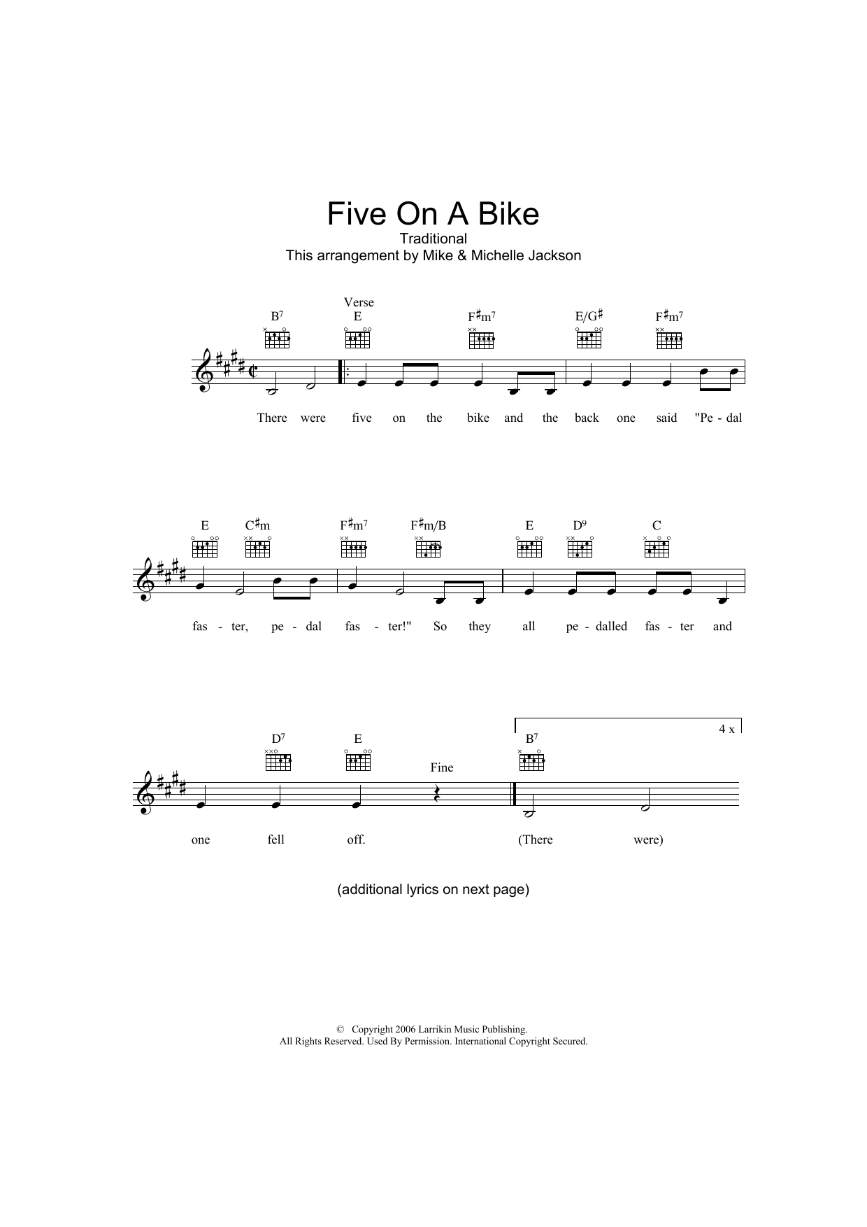 Download Traditional Five On A Bike Sheet Music