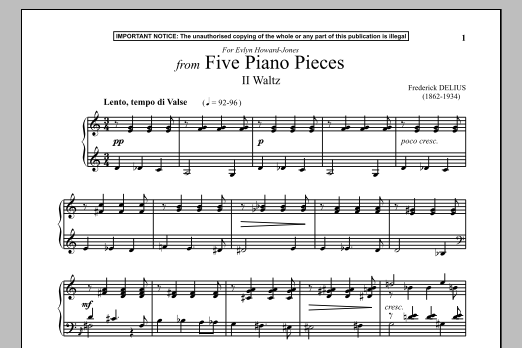 Download Frederick Delius Five Piano Pieces, II. Waltz Sheet Music