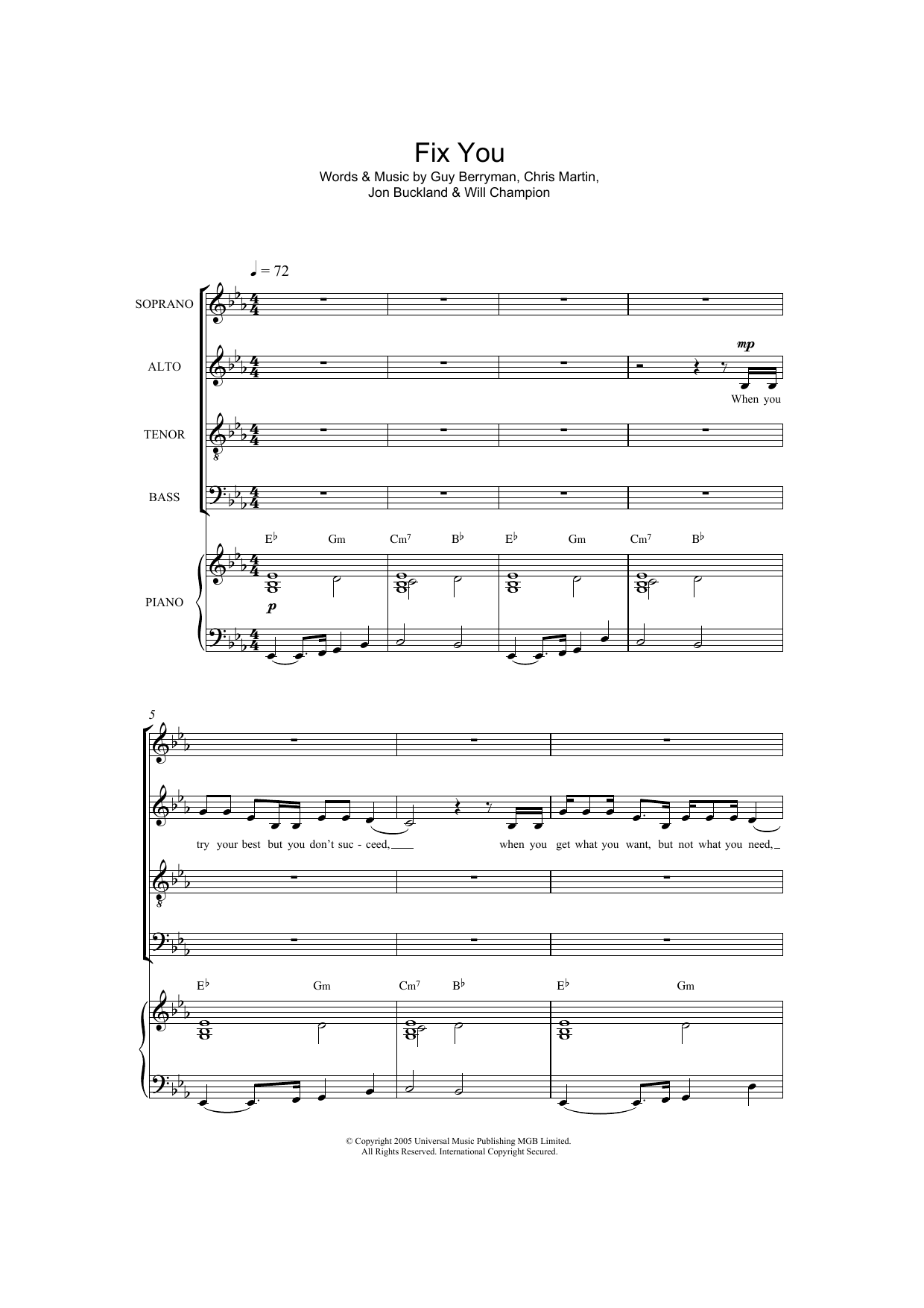 Download Coldplay Fix You (arr. Jonathan Wikeley) Sheet Music