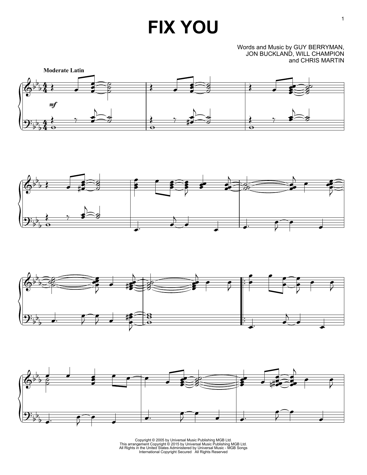 Download Coldplay Fix You [Jazz version] Sheet Music